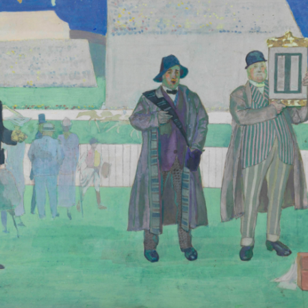 Paying the race winners at the Derby, Epsom