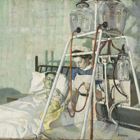 A Bunyan-Stannard First-Aid Envelope for Protection Against Infection in Burns, As Issued to the RAF, being applied by Sister Roberts in Middlesex Hospital